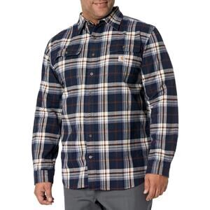 CARHARTT Loose Fit Heavyweight Flannel Plaid Shirt Navy Blue Sz M {3M29}